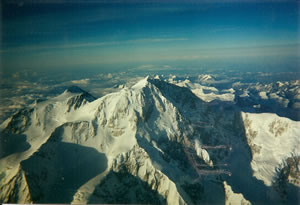 Mount McKinley at Denali National park, seen from the Alaska airlines flight Ted took when he was leaving Alaska.