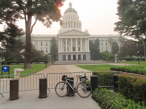 Ted’s bike in front of the capital building in Sacramento, CA.