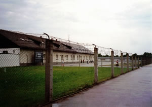 Fence around Dachau concentration camp in Germany.