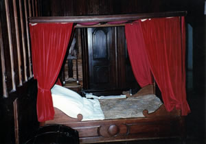 Bed in Marksburg Castle on the Rhine River in Germany.