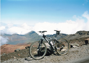 Photo of Ted’s rental bike after leaving the summit of Haleakalā in Maui, Hawaii.