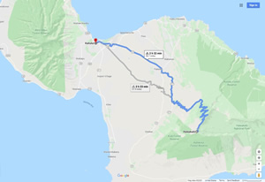 Daily google route Map of where Ted cycled in Maui on September 09, 2003. (One way – Summit of Haleakalā to Pacific Ocean in Maui, Hawaii)