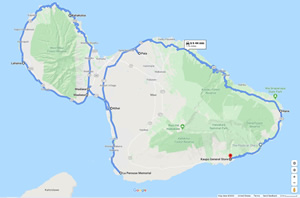 A google map of all the cycling I did in May of 2004 on Maui