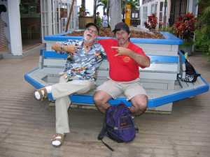 Ted and Larry on a bench on Maui, Hawaii, proably in Lahaina.
