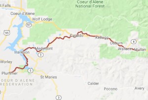 Map Coeur d’Alene trail – I cycled the entire trail in two days with support from Marty.