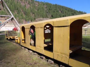 Ted on a minor train exhibited at Silver Historic site in Wallace, Idaho.