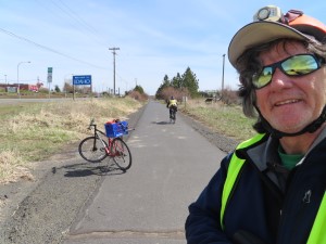 Ted and his bike on Bill Chipman Palouse Trail entering Moscow, Idaho.