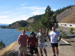 Left to right – Dave, Ted, Greg and Jay – Ted with his 3 brothers near bike trail in front of Coeur d'Alene Lake.
