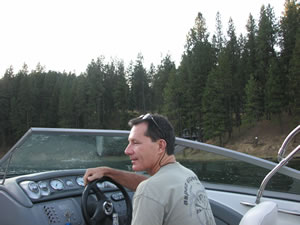 Ted’s brother, Greg driving the boat we rented on Coeur d'Alene Lake.