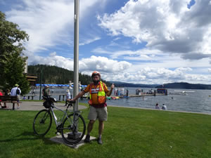 Ted with his bike at Lake Coeur d'Alene, Idaho