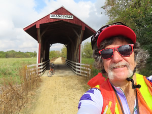 Ted on Jane Addams trail entering Orangeville, Illinois.