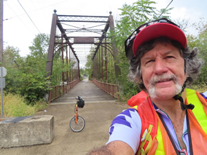 Ted and his bike on the Jane Addams trail in Freeport, Illinois. 