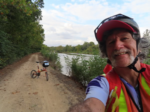 Ted with his bike on the Hennepin Canal parkway trail in Illinois.