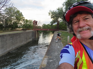 Ted and his bike next to the Hennepin Canal parkway trail in Illinois.