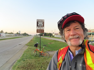 Ted and his bike route 66 near Litchfield, Illinois.