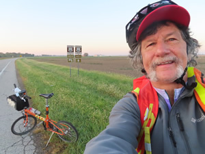 Ted and his bike route 66 near Litchfield, Illinois.