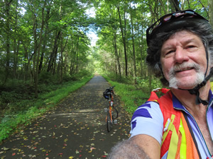 Ted and his bike on the Cardinal Greenway bike trail near Richmond, Indiana.