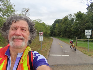 Ted and his bike on the Cardinal Greenway bike trail near Richmond, Indiana.