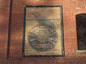 Emblem on building of the historical recording studio, Gennett, in Richmond, Indiana.