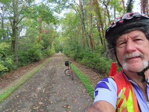 Ted and his bike on Cardinal Greenway bike trail near Muncie, Indiana.