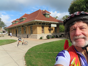 Ted and his bike at old train depot in Muncie, Indiana.
