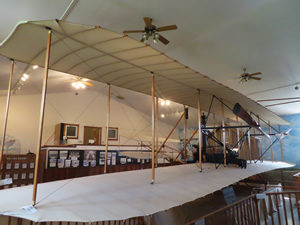 Museum with a replica of a Wright Brothers plane at the birthplace of Wilbur Wright.