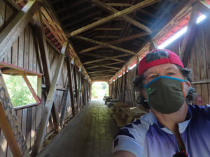 Ted inside covered bridge, near Upper Cataract Falls west of Indianapolis, Indiana.