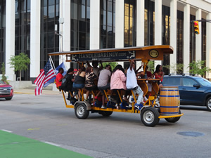 Beer bike party in downtown Indianapolis, Indiana.