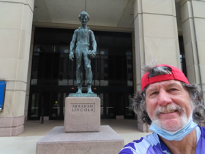 Ted in front of Abraham Lincoln statue in downtown Indianapolis, Indiana.