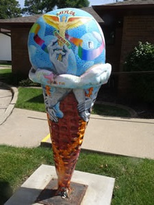 Ice cream cone in front of Doctors office in Le Mars, Iowa.