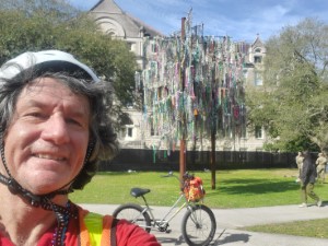 Ted with his rental bike at Loyola University in New Orleans.