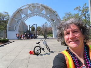 Ted with his rental bike in front of Louis Armstrong Park in New Orleans.