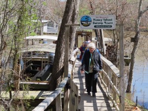 Getting off our tour boat at the Honey Island Swamp tour in Slidell, Louisiana.