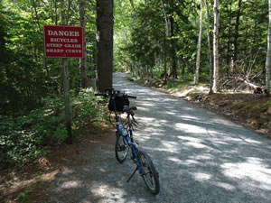 Ted's bike on the road from Witch Hole Pond to the Visitor Center at Acadia National Park. 