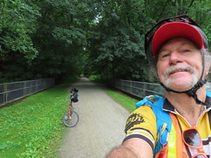 Ted and his bike on the Torrey C. Brown Rail Trail near Parkton, Maryland.