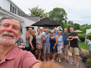 Ted with his relatives at Louis and Shirley’s celebration of life reception at  cousin Beth and Gordy’s place in Amesbury, Massachusetts.