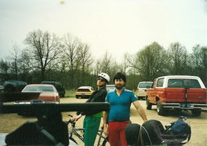 Ted and Terry getting prepared to cycle to South Haven, Michigan. 