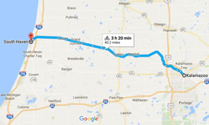 Google map of Kalamazoo to South Haven's (Kal-Haven) rail to trails bike route.