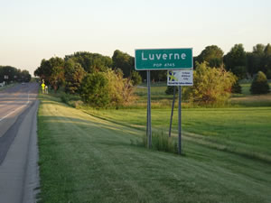 Sign when entering Luverne, Minnesota.