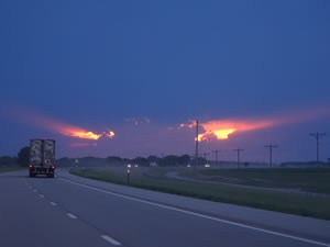 Nebraska sunset, you can see the thunderstorm I am heading towards.