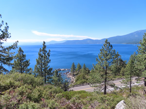 Lake Tahoe, Nevada seen from Tahoe East shore trial.