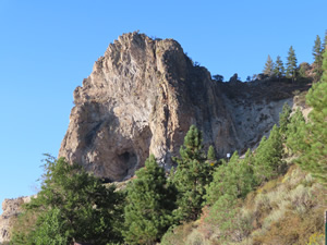 Cave rock seen from Cave Rock state park on lake Tahoe in Nevada.
