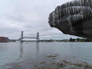 Memorial bridge as seen from 4 tree island in Portsmouth, New Hampshire.
