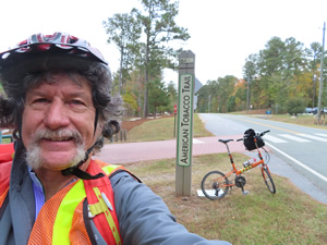 Ted with his bike on the American Tobacco Trail.
