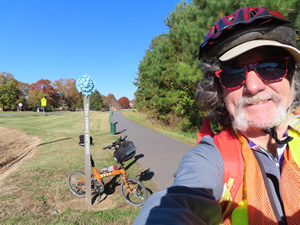 Ted with his bike on bike trail in Statesville, NC.