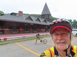 Ted and his bike at train station in Jim Thorpe, Pennsylvania.