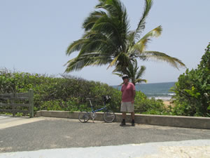 Ted at the end of bike trail near Loiza, Puerto Rico.