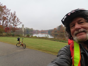 Ted with his bike on a Furman University trail near the Swamp Rabbit Trail.
