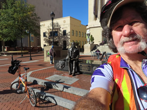 Ted with his bike in downtown Greensville.