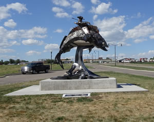 Fish cowboy sculpture in Mobridge, South Dakota.